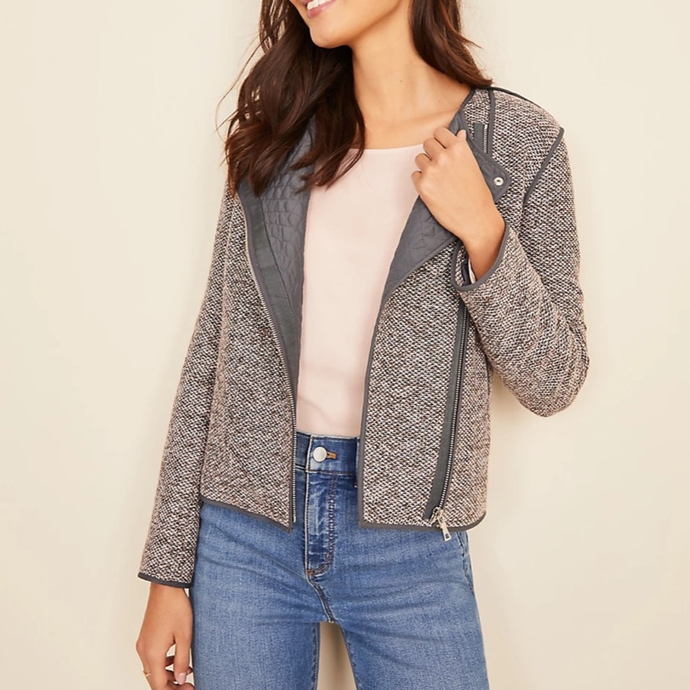 Ann Taylor Sz 8 Quilted Tweed Moto Jacket EUC